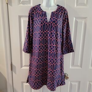 Jude Connally Women's Large Navy Blue & Red Sheath Dress 3/4 Sleeve‎